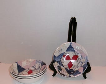 Vintage Ralph Lauren Patchwork Set of 4 Cereal Bowl 6" Wedgwood Polo China Fruit