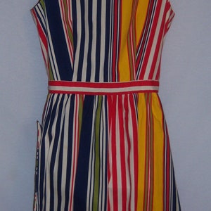 Vintage The Rogue by Michael Casuals Blue Red Yellow Lime Bold Striped Stripes Wrap Day Dress 10 Medium image 3