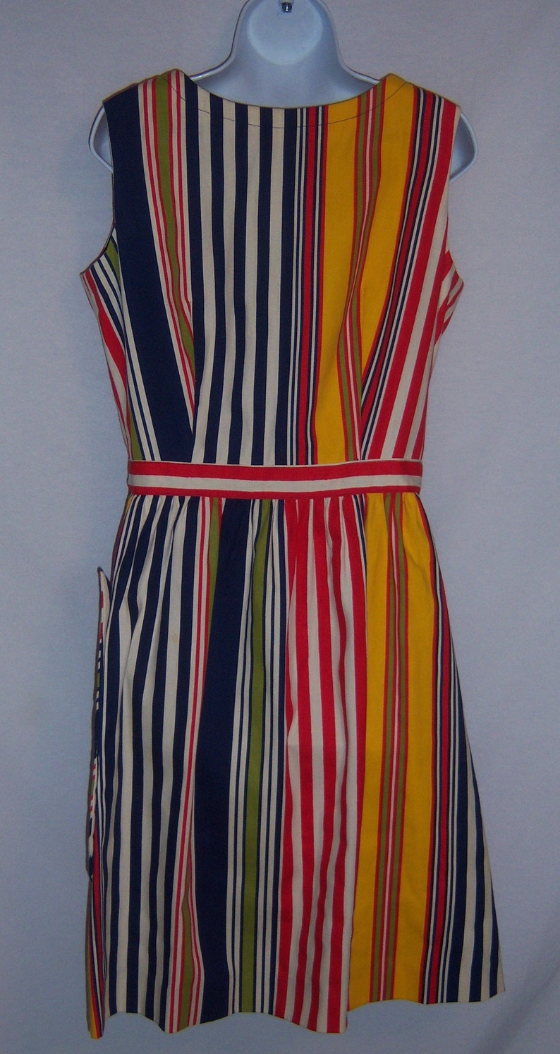 Vintage The Rogue by Michael Casuals Blue Red Yellow Lime Bold Striped Stripes Wrap Day Dress 10 Medium image 3