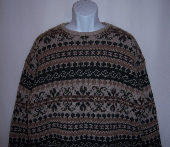 Vintage Abercrombie & Fitch Taupe Green Brown Fair Isle Snow