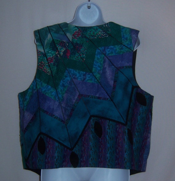 Vintage Green Teal Black Blue Quilted Quilt Vest … - image 3