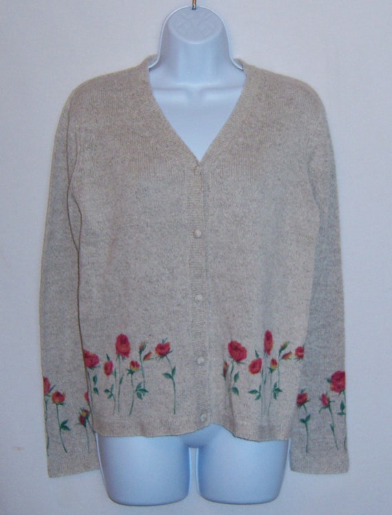 Vintage Laura Ashley Oatmeal Red Green Floral Flo… - image 2