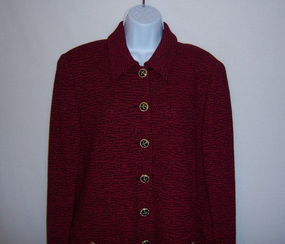 St. John Evening Collection Marie Gray Metallic Dark Red Black 