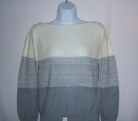 Vintage Kenneth Too! Off White Grey Bold Striped … - image 1
