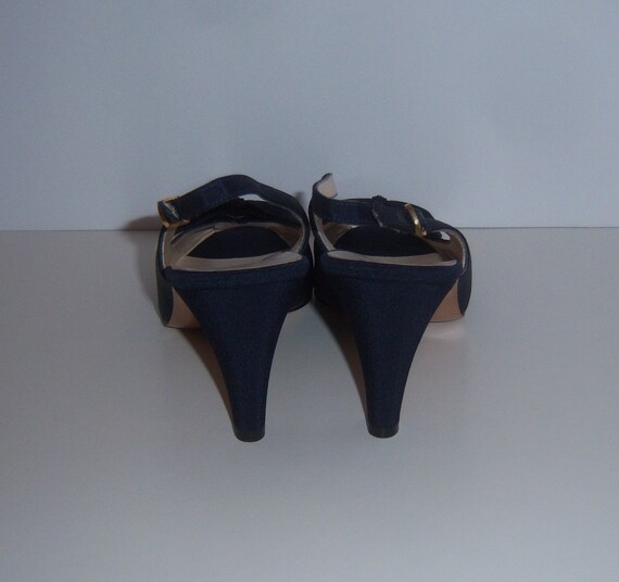 Vintage Salvatore Ferragamo Navy Blue Shantung Op… - image 4