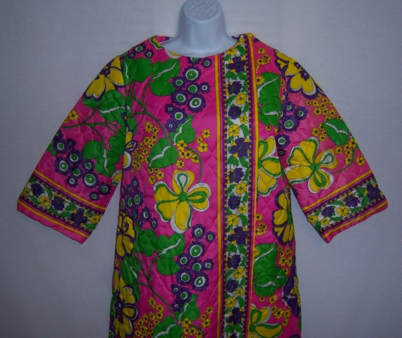 Vintage Hot Pink Purple Green Yellow Mod Floral Fl