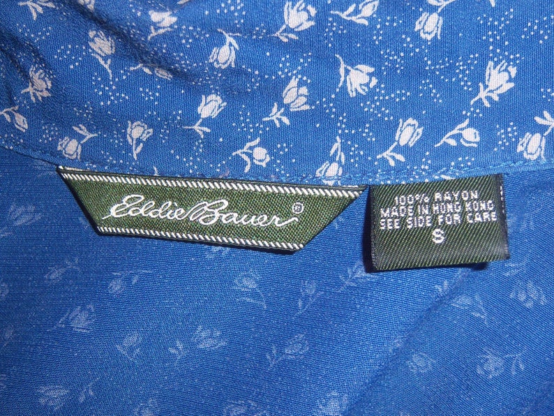 Vintage Eddie Bauer Blue Small Ditsy Floral Flower Print Prairie Maxi Dress Small S Boho Modest