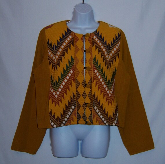 Vintage Mustard Brown Embroidered Guatemalan Wove… - image 2