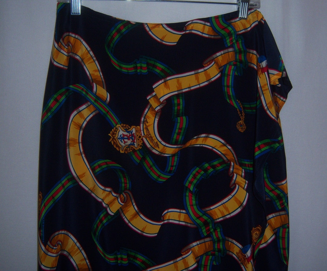 Vintage Ellen Tracy Linda Allard Navy Blue Red Green Ribbons Crest ...