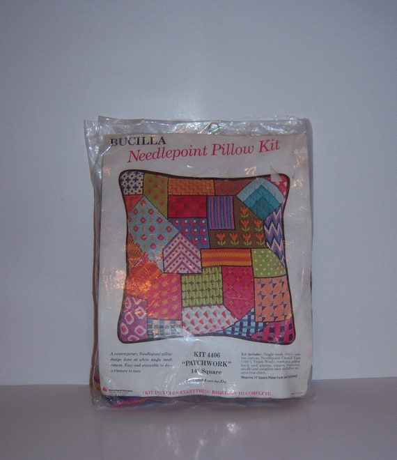 Vintage Bucilla Needlepoint Patchwork Pillow Kit Wool Single Etsy
