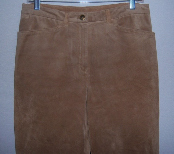 Vintage Lauren Ralph Lauren Khaki Tan Suede Leath… - image 1