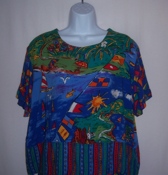 Vintage Carole Little Royal Blue Green Red Yellow… - image 1