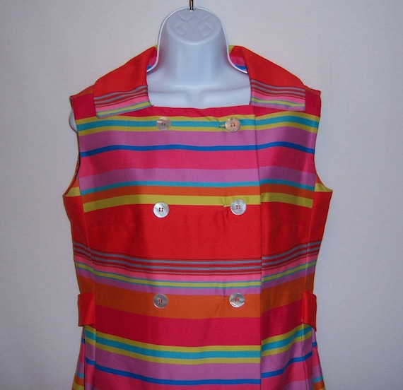 Vintage Irene Herbert's Red Turquoise Yellow Green Multi Striped Double  Breasted Shift Day Dress 12 14 Large Gift - Etsy