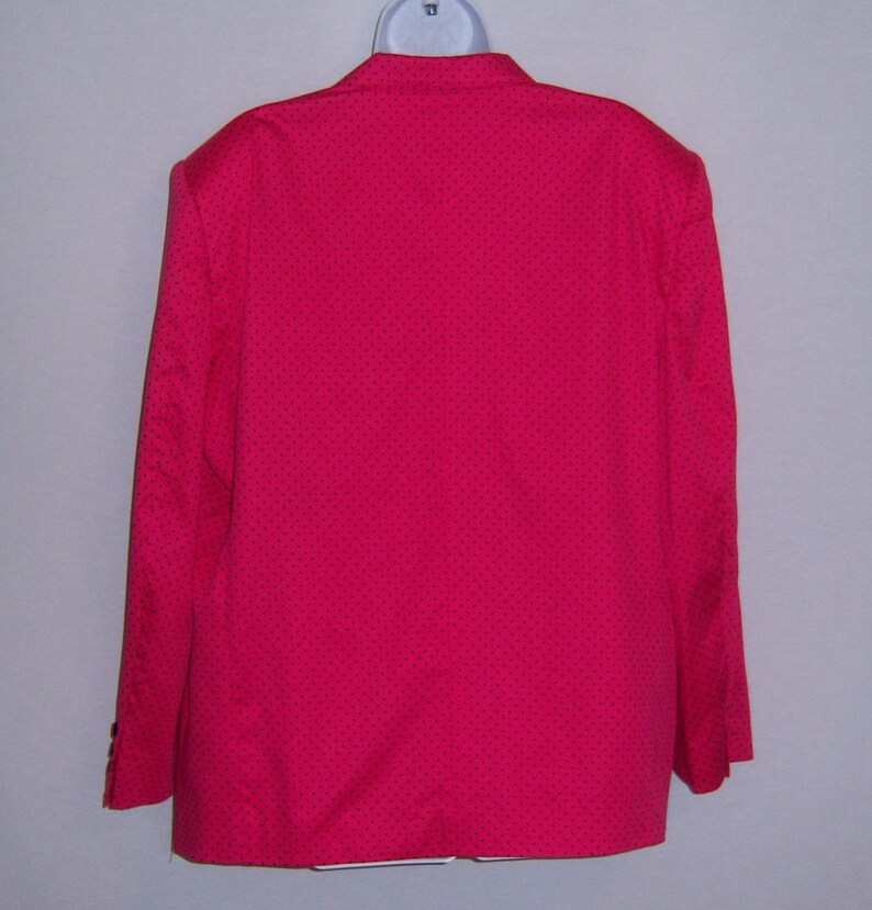 Vintage M M Cohn Hot Pink Black Swiss Polka Dot Print Boyfriend Blazer Jacket 14 Large L Deadstock NOS NWT Dots