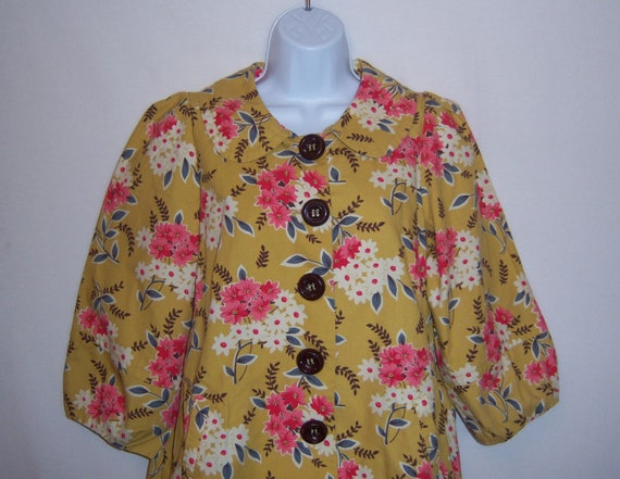 Vintage Ivy Jane Mustard Pink Floral Flower Cotton Jacket Coat