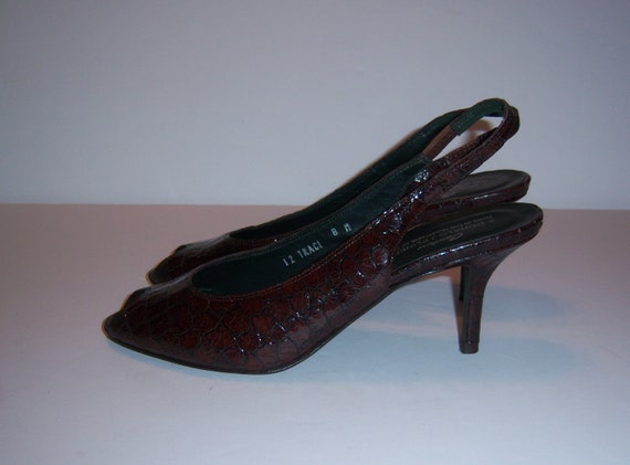 Vintage Donald J Pliner Brown Leather Croc Emboss… - image 3