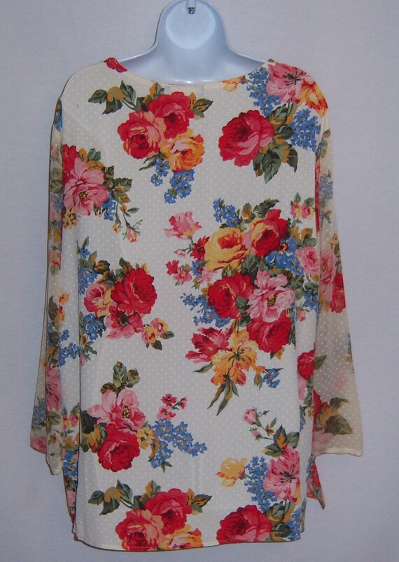 Vintage Carole Little White Red Pink Blue Roses F… - image 3