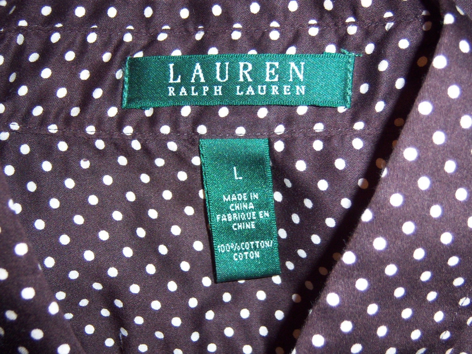 Vintage Lauren Ralph Lauren Chocolate Brown Swiss Polka Dot Polished Cotton Shirt Blouse Medium Polo Polka Dots Etsy