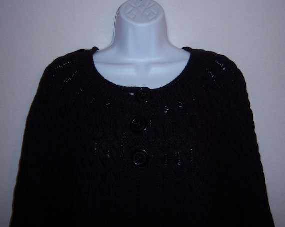 Vintage Talbots Black Cable Knit Fly Away Cotton Hand Knit