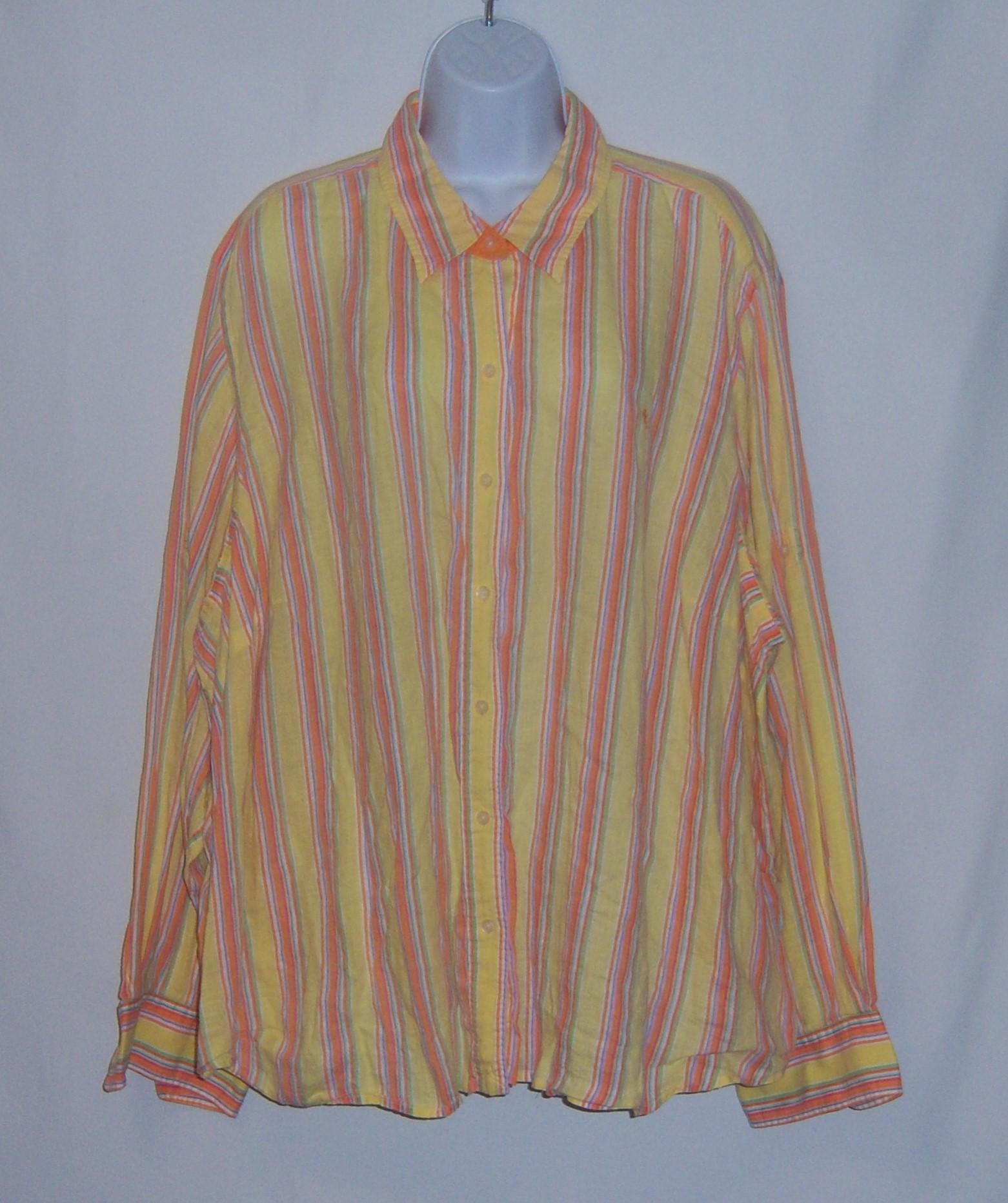 Vintage Lauren Ralph Lauren Yellow Orange Striped Linen Blouse