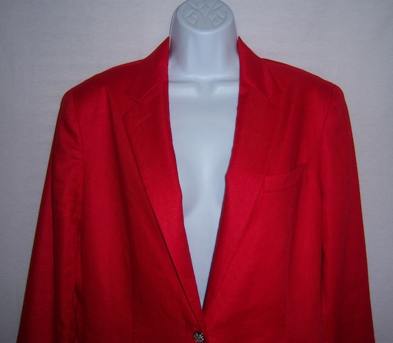 Vintage Lauren Ralph Lauren Bright Red Linen Jack… - image 1