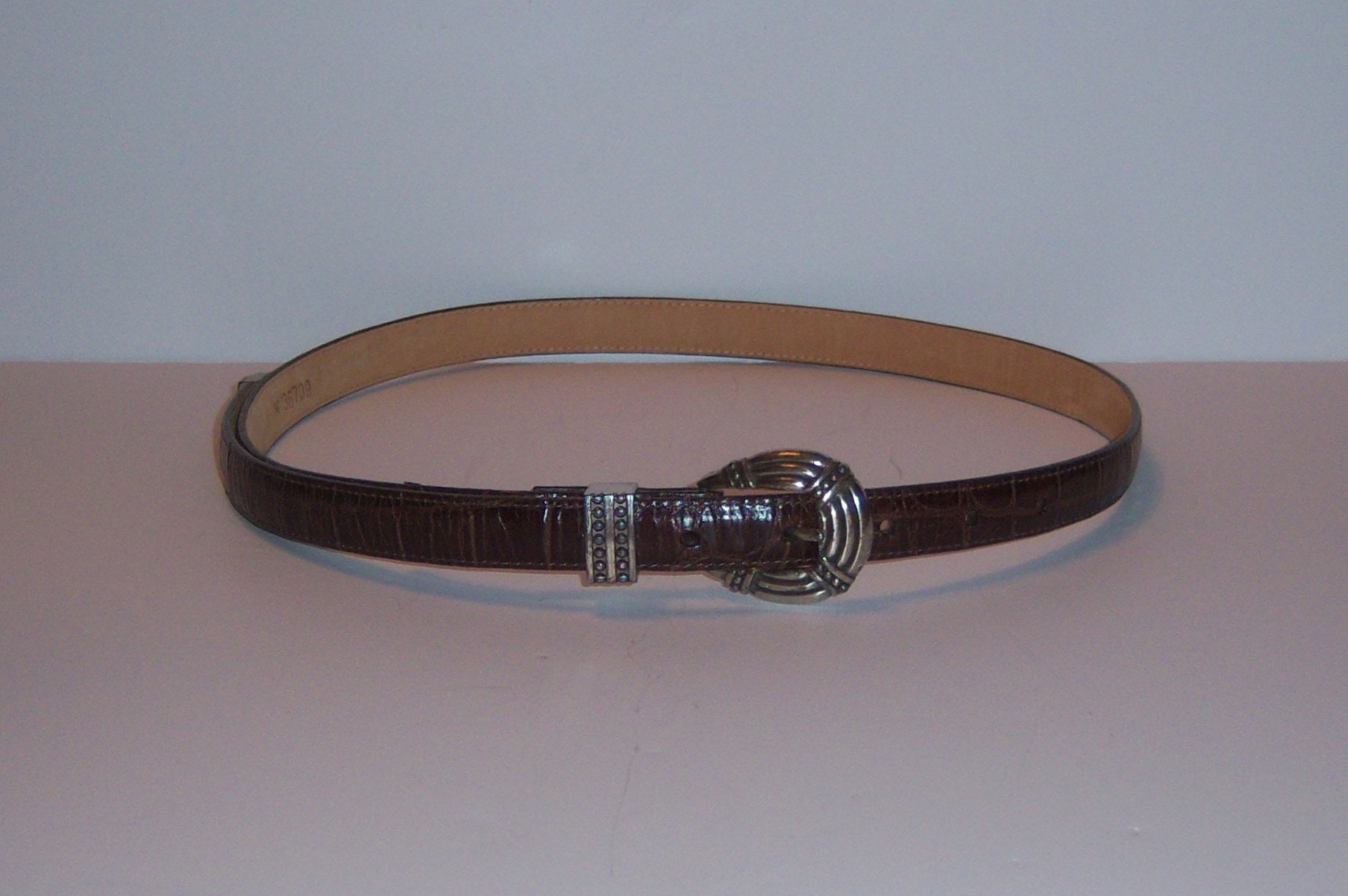 Brighton Vintage Croc Embossed Leather Belt Silver Western Buckle Brown M Brighton Men main image 2