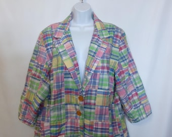 Vintage Lily Stanhope Jacket Patchwork Madras Plaid 2X Plus Pink