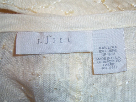 Vintage J. Jill off White Ecru Lagenlook Embroidered Linen Maxi Dress Large  L Cream Prairie Gift