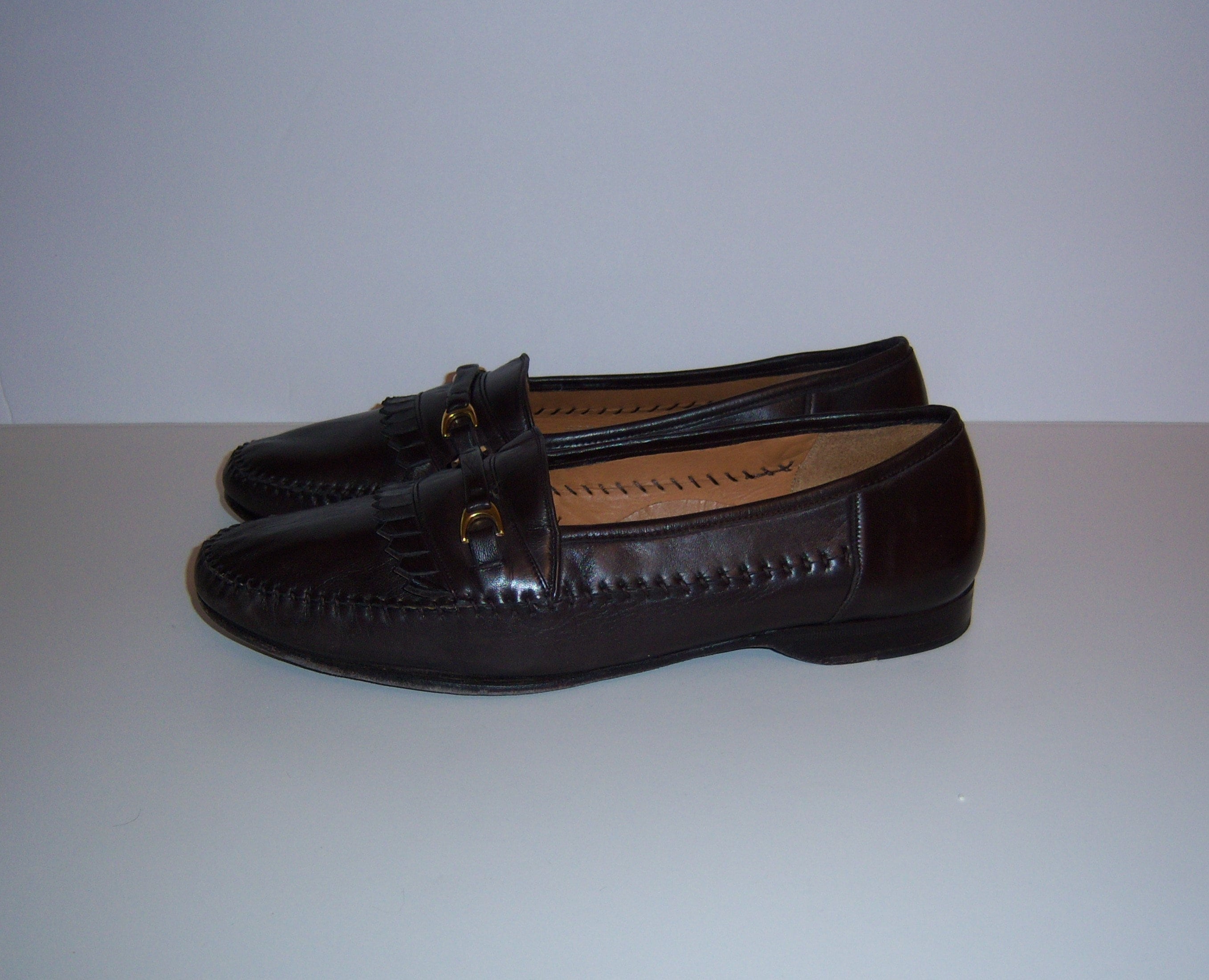 Vintage Botticelli Handmade Italian Leather Loafers Vintage Botticelli Dark Brown Leather Kilty Loafers Shoes  main image 2