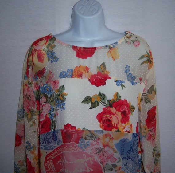 Vintage Carole Little White Red Pink Blue Roses F… - image 1