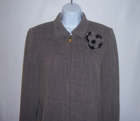 Vintage Dana Buchman Black Taupe Tweed Blazer Sui… - image 1