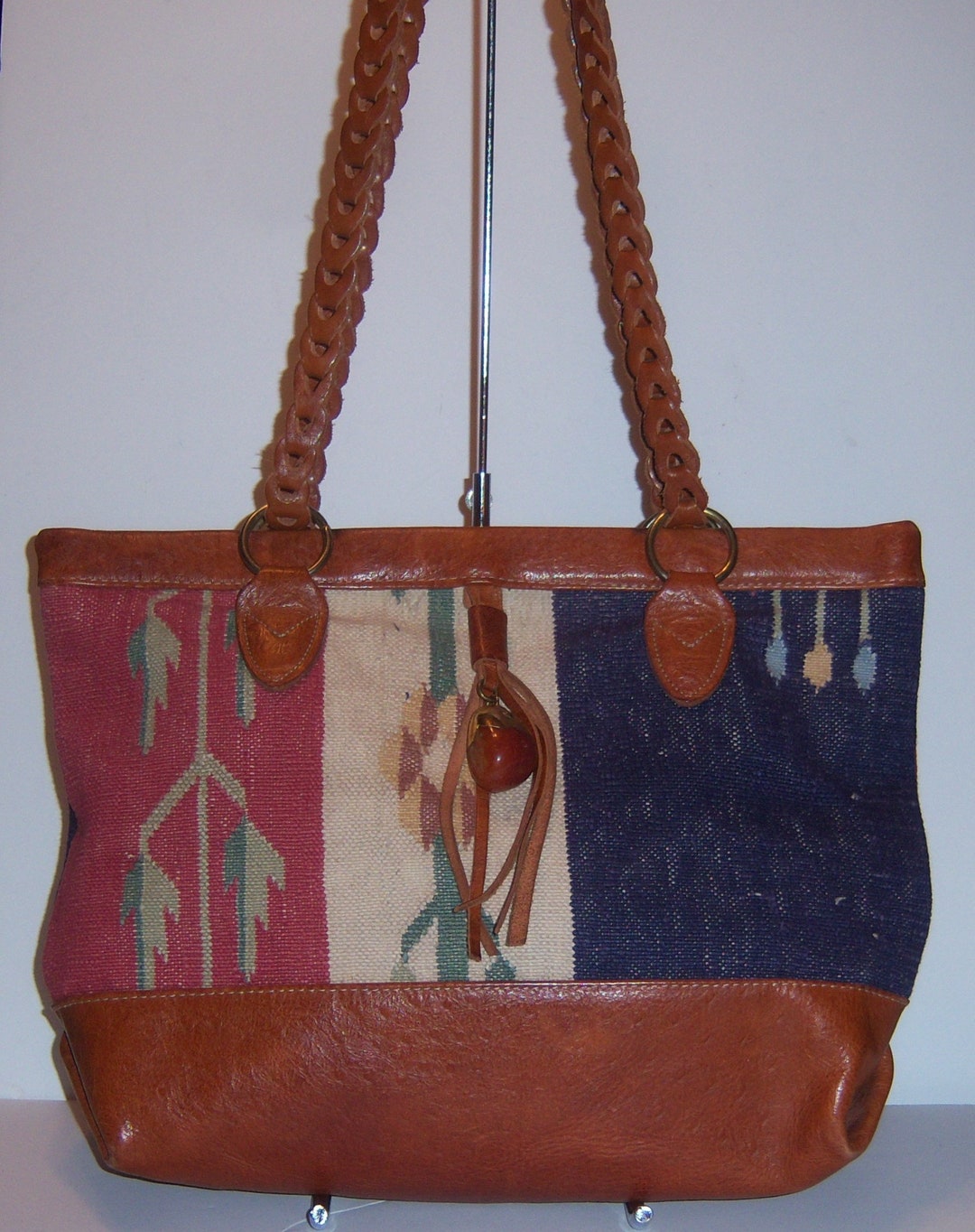 Vintage Kilim Dhurrie Rug & Leather Shoulder Bag Purse Carpet Etsy