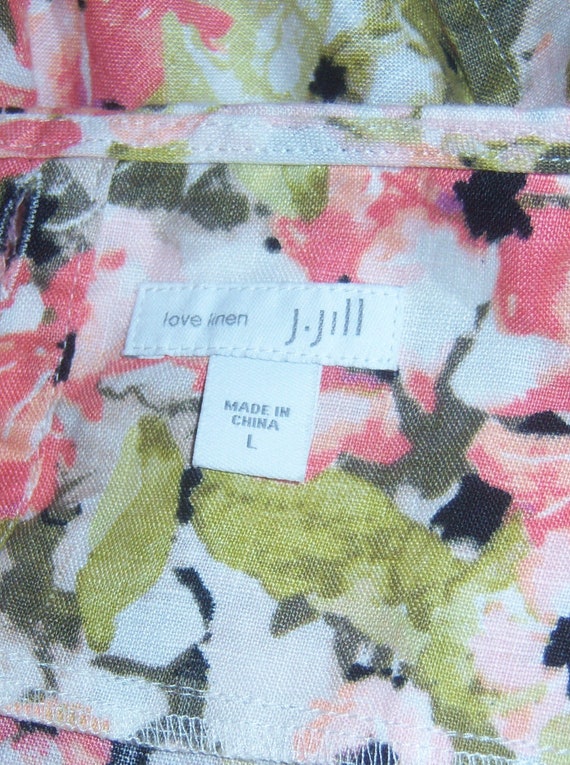 Vintage J. Jill Coral Lime Black Floral Flower Print Lagenlook Linen Short  Dress Large L Boxy Prairie Summer Gift - Etsy