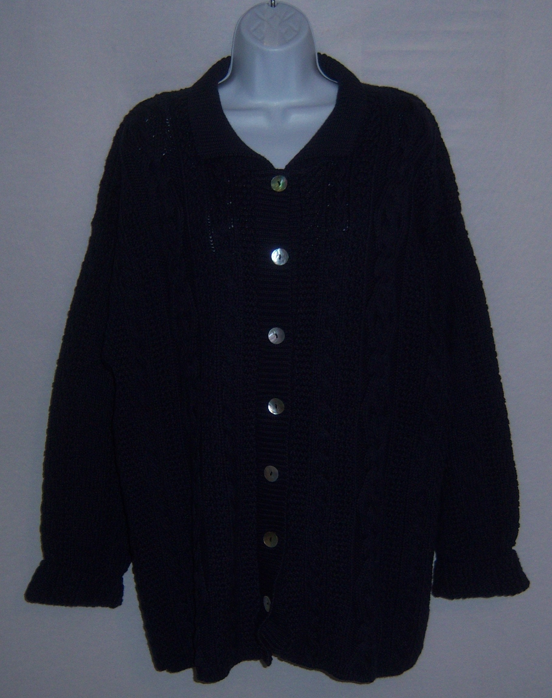 Vintage Orvis Navy Blue Irish Fisherman Heavy Cotton Cardigan  display picture 1