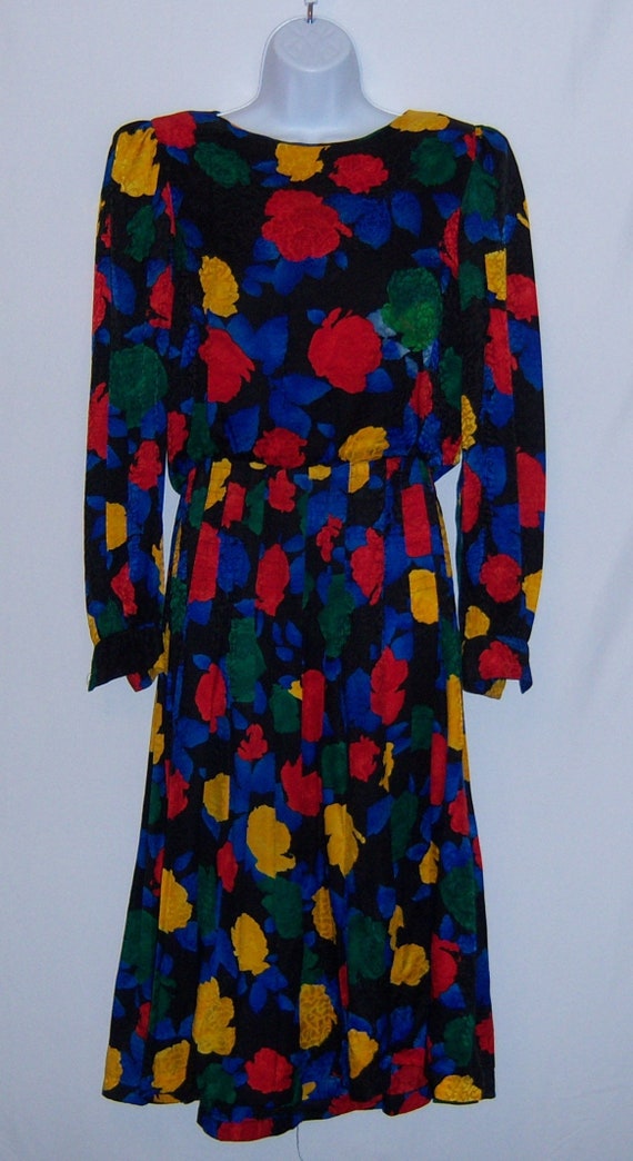 Vintage Adrianna Papell Black Yellow Blue Green R… - image 2