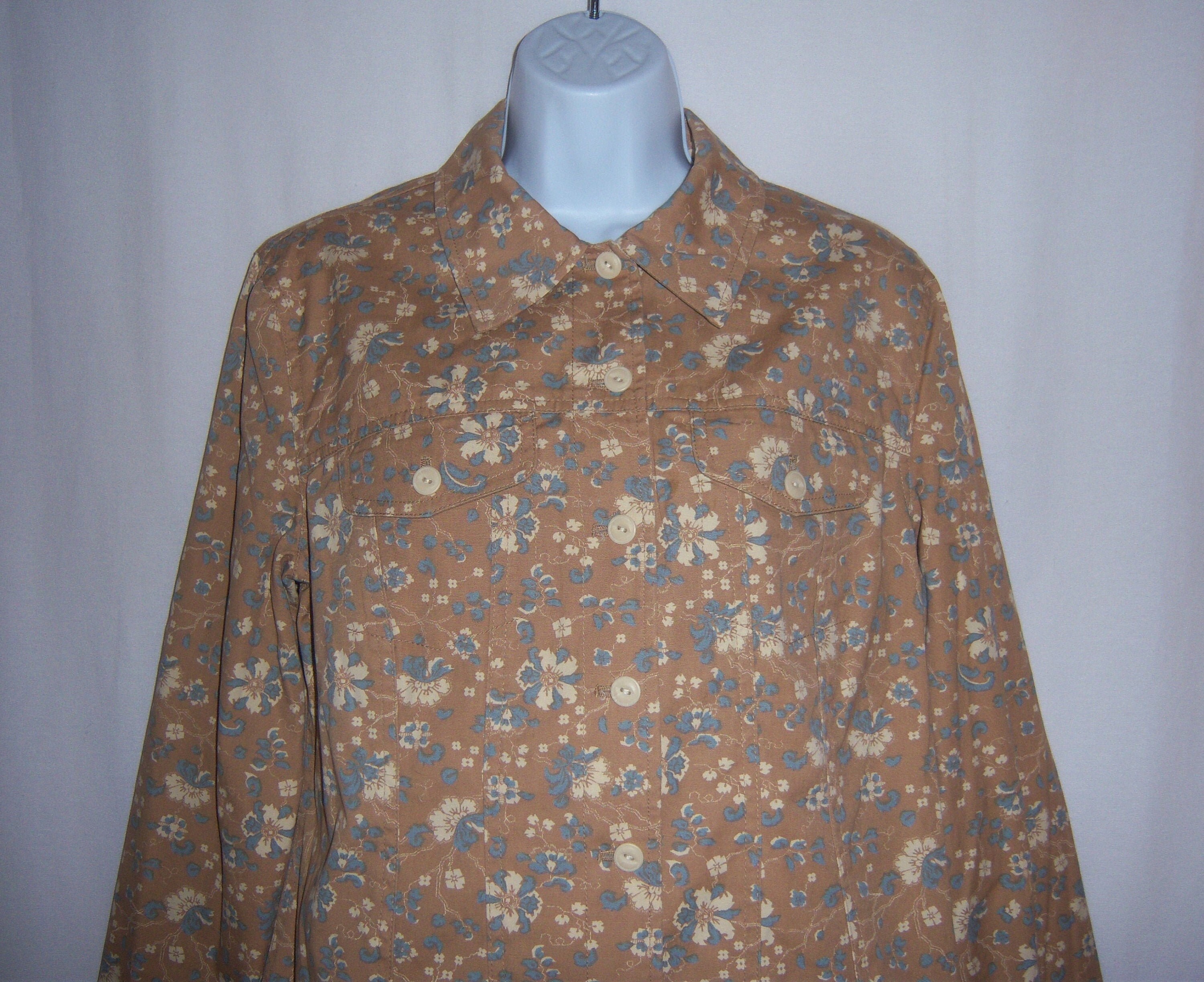 Buy Vintage Orvis Khaki Light Blue White Floral Flower Print 