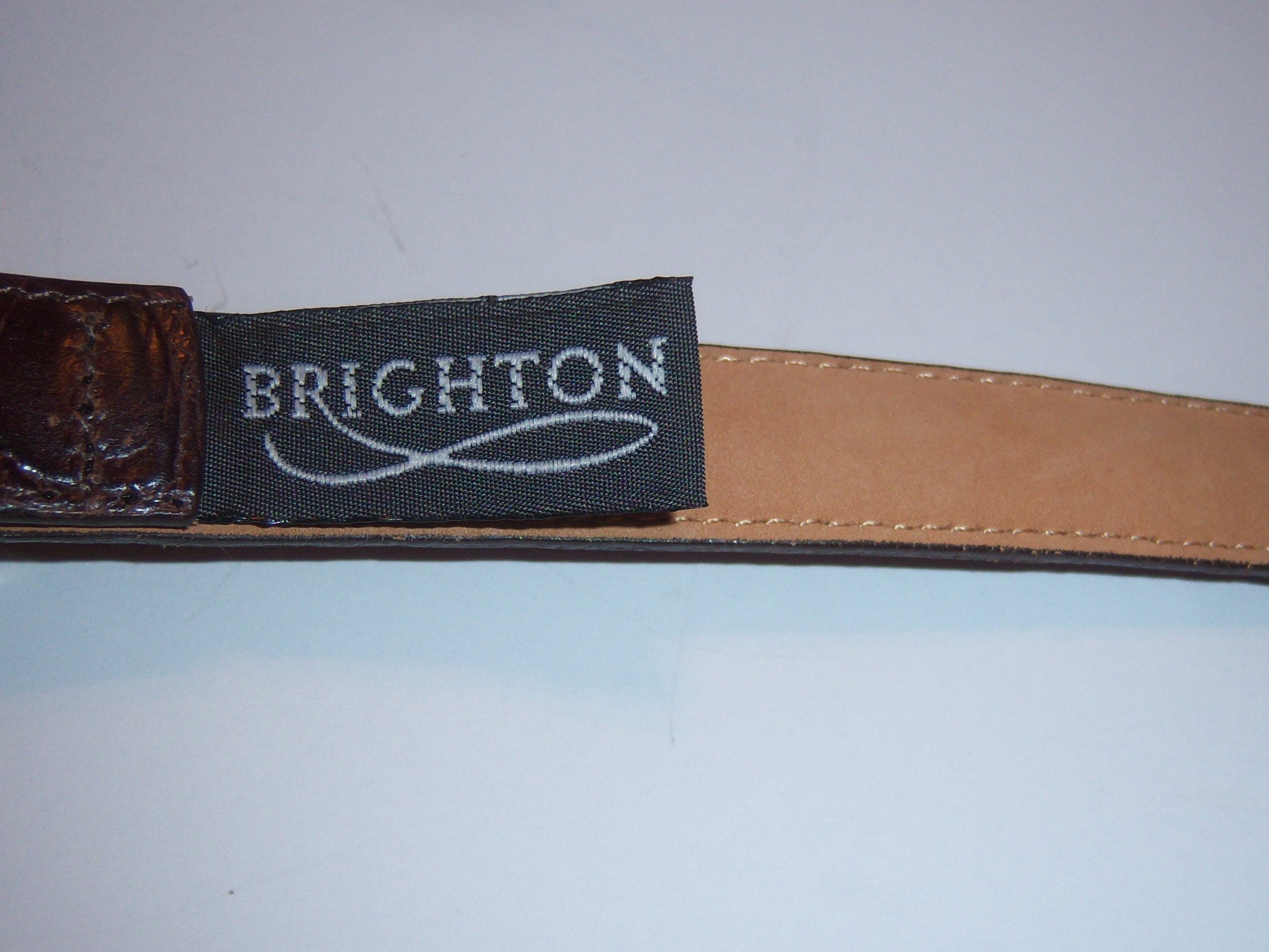 Vintage Brighton Silver Buckle Brown Leather Moc Croc 