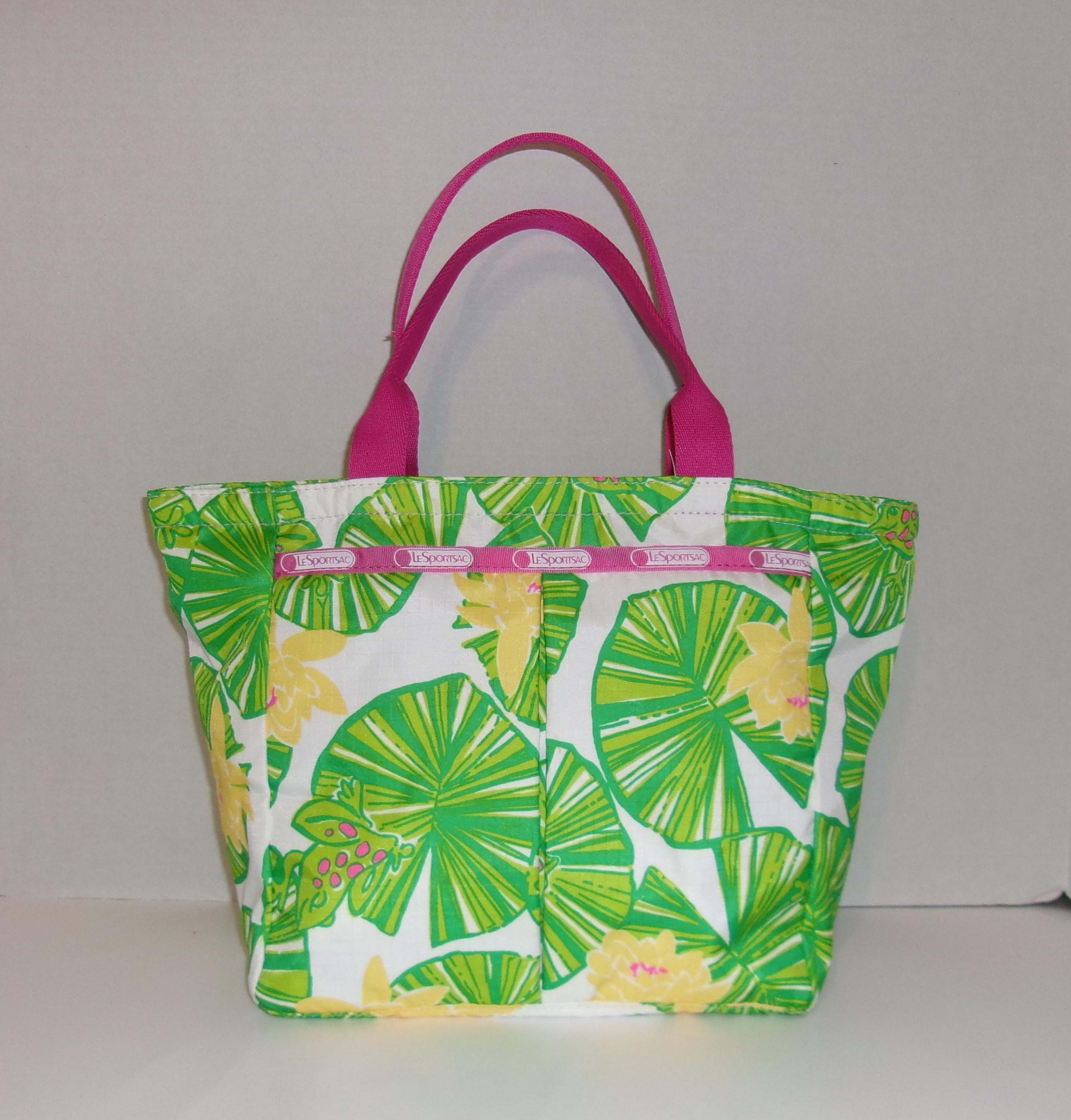 Vintage Lilly Pulitzer Bag Lesportsac White Pink Green Frogs Print