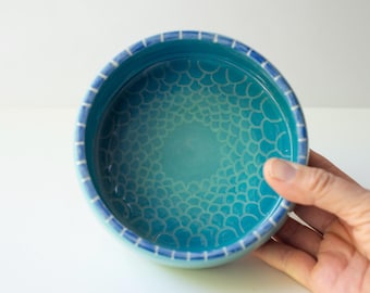 6 Inch Handmade Swimming Pool Inspired Ceramic Catchall, Poolside Snack Bowl, Colorful Trinket Dish