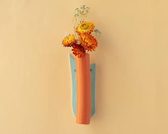 Modern Orange and Teal Ceramic Wall Hanging Vase Plant Propagation Station