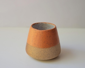 Handmade Speckled Stoneware Cup, Satin Orange Exterior, White Satin Matte Interior (8 oz)