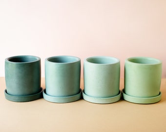 Maceta cilíndrica de hormigón de 10 cm (4 pulgadas) - Tonos de verde