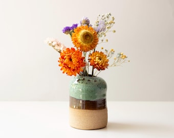 Earthy Brown and Seafoam Ceramic Flower Vase, Speckled Pottery, Rustic Organic Home Decor