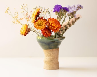 Organic Modern Mini Speckled Stoneware Vase, Emerald Green Vase