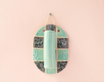 Modern Heirloom Ceramic Wall Vase, Handcrafted Geometric Flower Holder, Contemporary Wall Decor