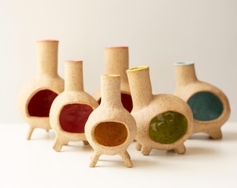 Handmade Stoneware Chiminea Incense Burner, Speckled Clay Fireplace, Colorful Glaze (Palo Santo Holder)