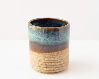 Vasily Handmade 6 oz Ceramic Cup, Blue Green Reactive Glaze Coffee Cup, Wheel-Thrown Stoneware