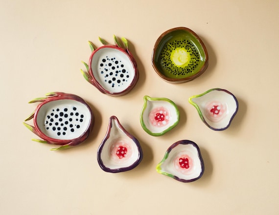 Small Handmade Tropical Fruit Ceramic Trinket Dish