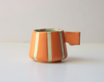 Handmade 50 ml Orange and Seafoam Striped Demitasse Cup
