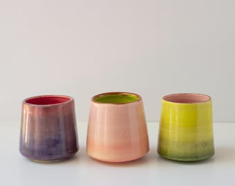 Handmade Colorful Stoneware Cortado Cup, Ombre Exterior (6 oz)